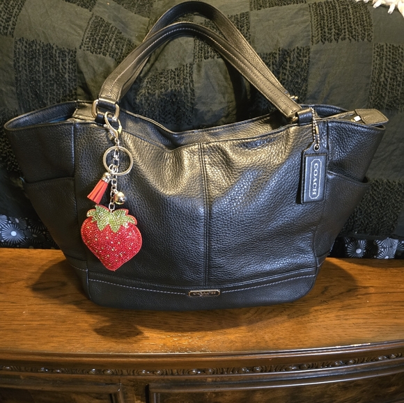 Coach Park Carrie Black Leather Tote Bag